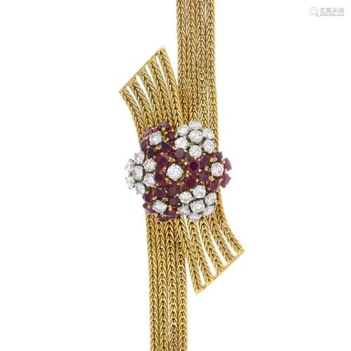 JAEGER-LECOULTRE - a 1960s 18ct gold ruby and diamond