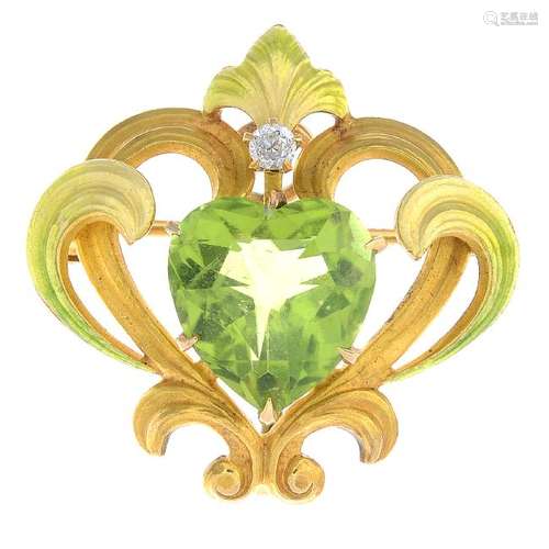 KREMENTZ - an early 20th century 14ct gold peridot,