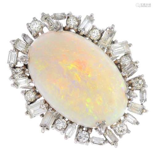 A 1970s 18ct gold, opal and diamond cluster ring. The