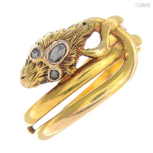 An early Victorian 18ct gold diamond snake ring.