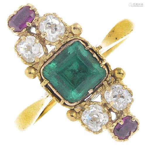 A 19th century 18ct gold Colombian emerald, diamond and