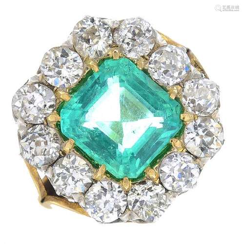 A 9ct gold and silver, Colombian emerald and diamond