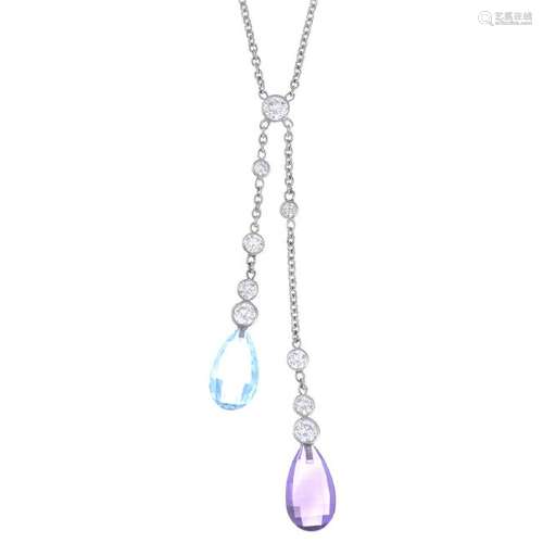 An 18ct gold aquamarine, amethyst and diamond negligee