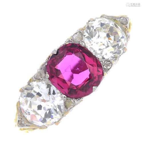 An 18ct gold and platinum, Thai ruby and diamond