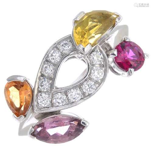 CARTIER - an 18ct gold multi-gem dress ring. The