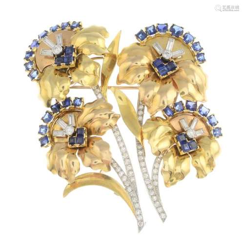 A 1940s 18ct gold and platinum, sapphire and diamond