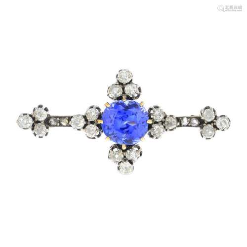 An early 20th century sapphire and diamond brooch. The