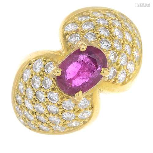 CHAUMET - an 18ct gold ruby and diamond ring. The