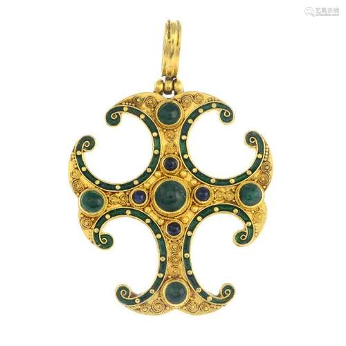 ZOLOTAS - an enamel, emerald and sapphire cross