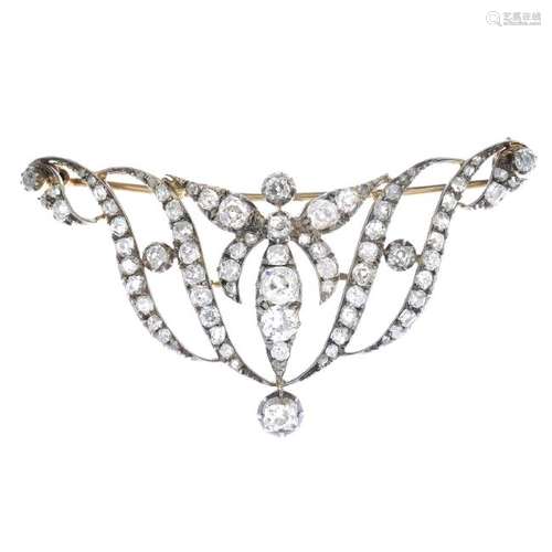 A 19th century silver and gold diamond brooch. Designed