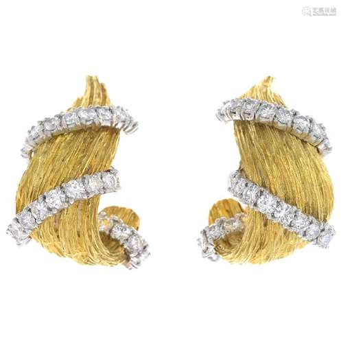 KURT WAYNE - a pair of diamond earrings. Each designed