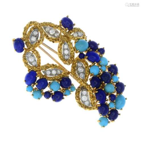 KUTCHINSKY - a 1960s 18ct gold turquoise, lapis lazuli