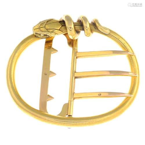 A late Victorian 18ct gold buckle. Of oval outline,