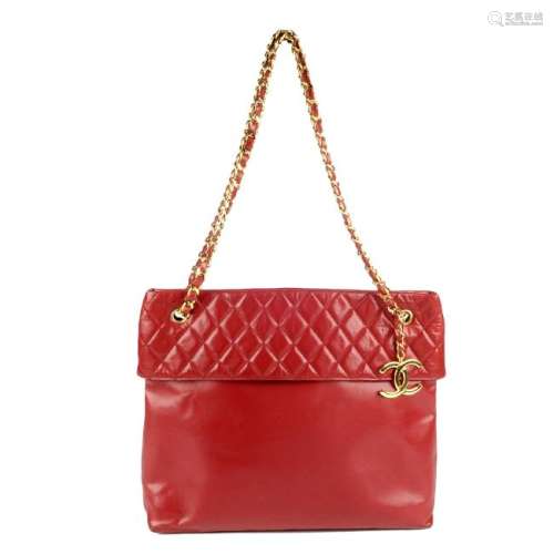CHANEL - a vintage red lambskin leather Grand Shopping