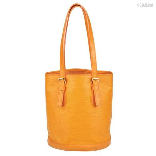 LOUIS VUITTON - a mandarin orange Epi Bucket handbag.