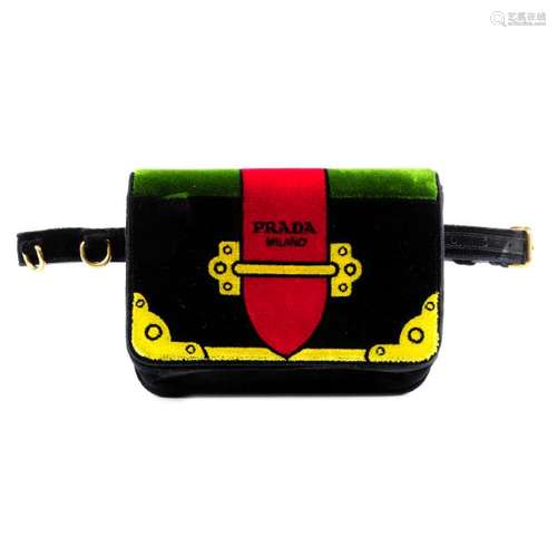 PRADA - a small Multicoloured Trompe-L'Âil velvet belt