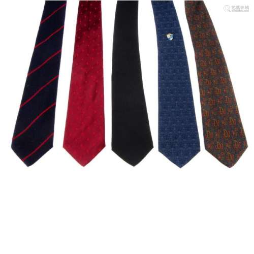 BALENCIAGA - five ties. To include a navy blue wool tie