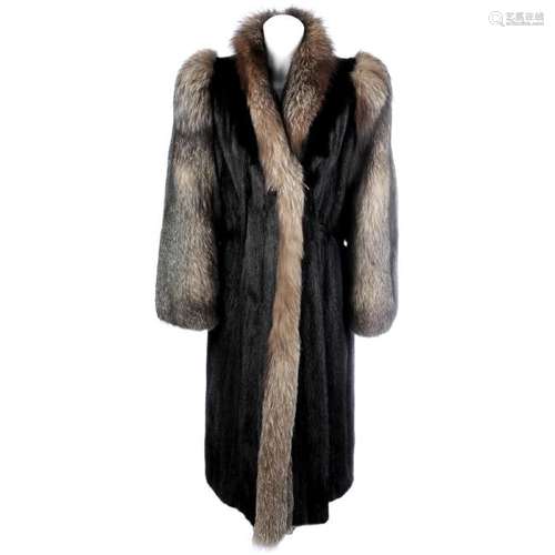 A full-length mink and silver fox fur coat. Crafted