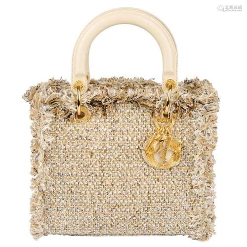 CHRISTIAN DIOR - a beige tweed Lady Dior MM handbag.