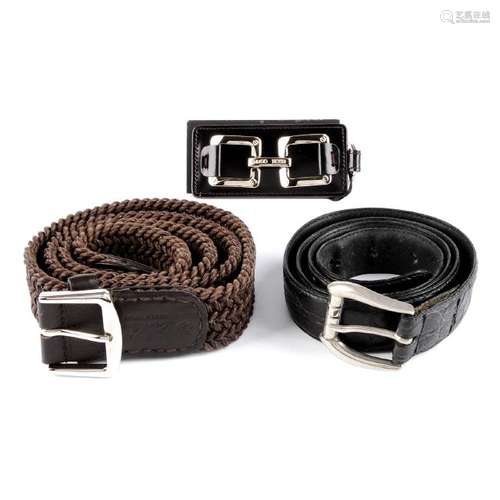 Two designer belts and a key ring. To include a Loro