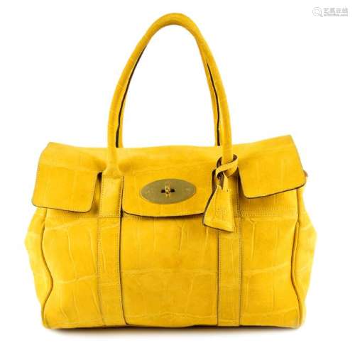 MULBERRY - a yellow suede Crocodile Print Bayswater