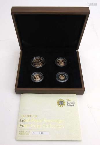 The Royal Mint 2011 Gold Proof Sovereign Four Coin Collection including a double sovereign,