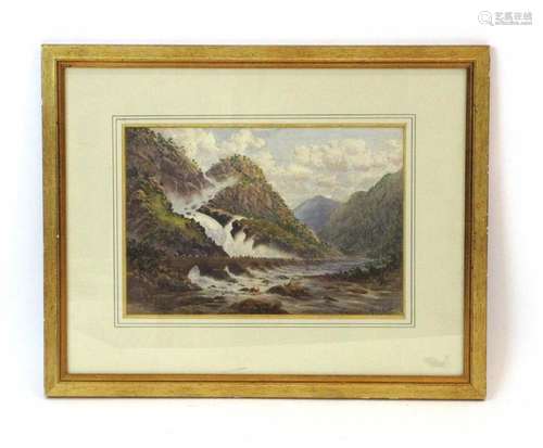 Percival Hart (1864-1896), A waterfall and river landscape, signed, watercolour,