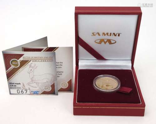 A cased 2015 'Battle of Britain' 1/4oz krugerrand,