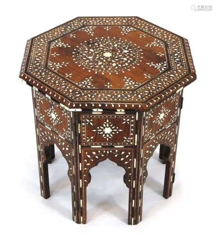 A late 19th/early 20th century Anglo-Indian bone inlaid occasional table, w.