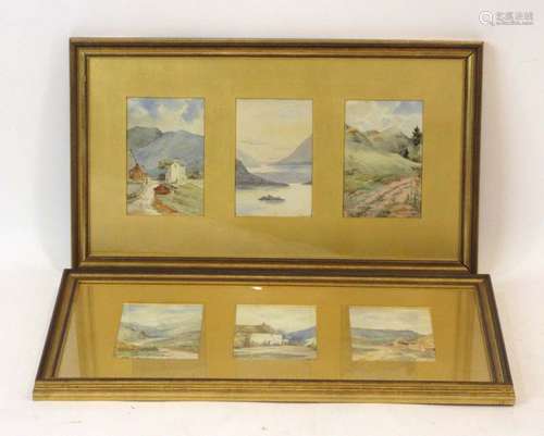 Late 19th/early 20th Century School, A triptych of landscapes, watercolours framed as one,