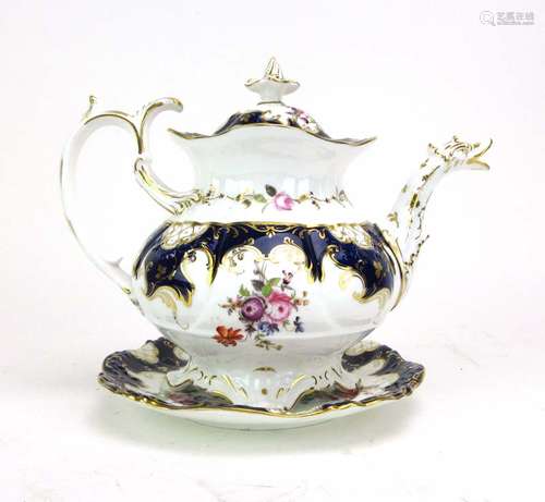 A late 19th/early 20th century Rockingham-style teapot and cover decorated in the Derby manner, h.