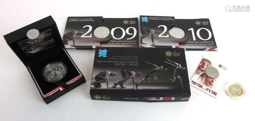 Three 'The Countdown to London 2012' silver coins including the 2009 £5,