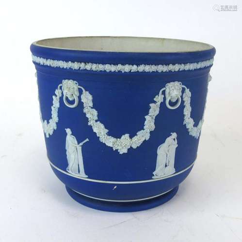 A Wedgwood jasperware jardiniere typically decorated in the Neo-Classical manner, h,