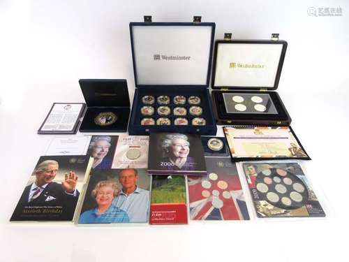 A group of coins including a set of twelve 24ct gold plated cupro-nickel William and Catherine