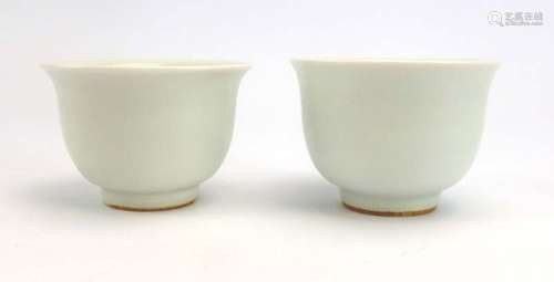 A pair of modern Chinese tea bowls of slightly flared form,