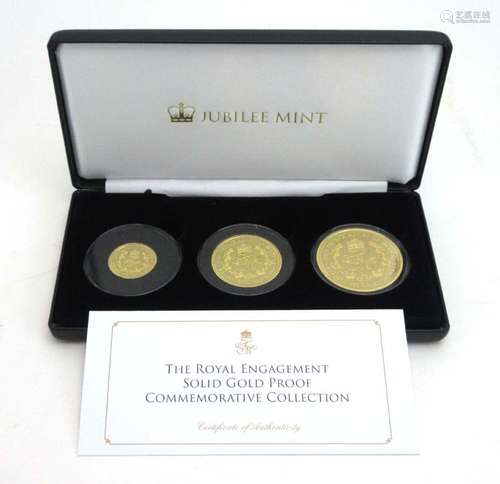 A cased set of three Royal Engagement 9ct gold Commemorative Collection proof coins,