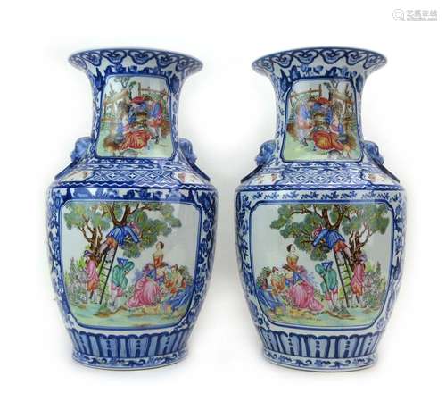 A pair of 18th century-style Chinese Export vases of shouldered form,