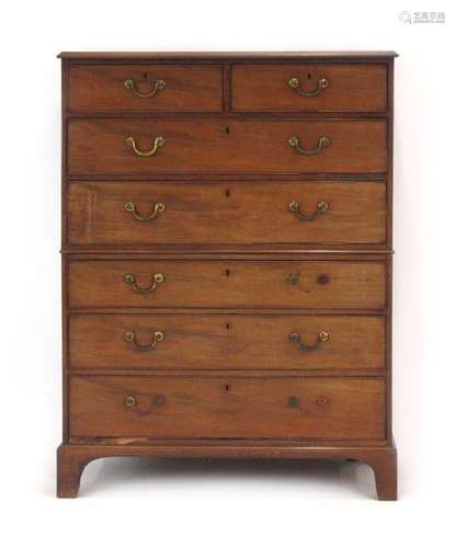 A 19th century mahogany chest-on-chest with an arrangement of two short over five long drawers,