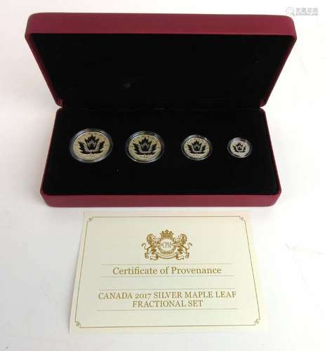 A cased Canada 2017 Silver Maple Leaf Fractional Set in silver including a $5, $4,