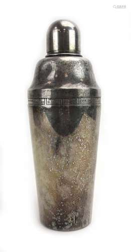 An early 20th Century silver plated 'Dial a Cocktail' cocktail shaker, h.