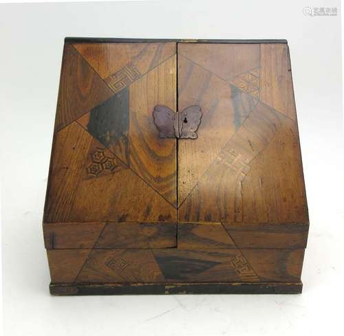 A Japanese Export marquetry inlaid stationery box,