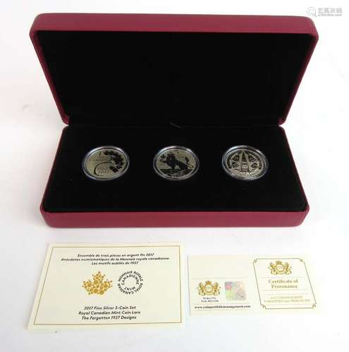 A cased set of three Royal Candaian Mint Coin Lore 'The Forgotten 1927 Designs',