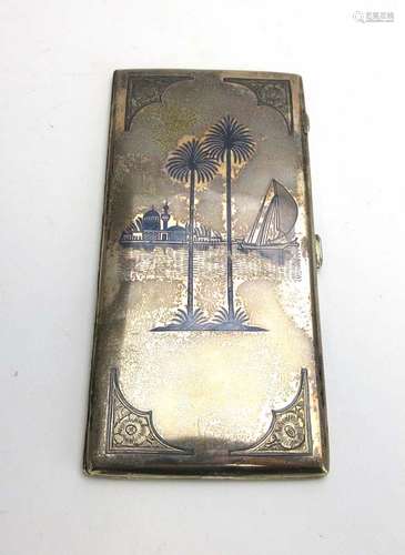 A metalware and niello work cigarette case of rectangular form,