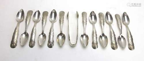 A set of twelve Norwegian metalware teaspoons with floral engraving,