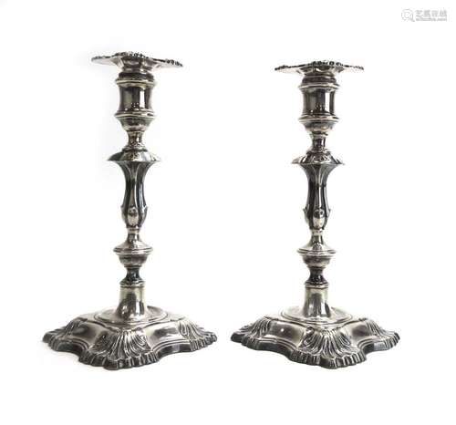 A pair of George II-style silver candlesticks of typical form, William Hutton & Sons,