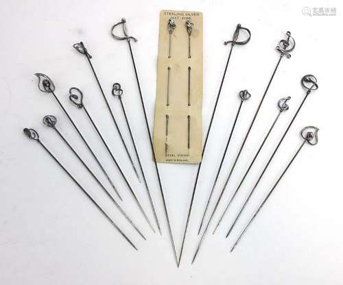 A group of fifteen silver hat pins by Charles Horner (15)