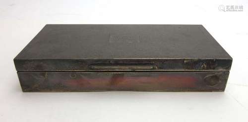 A silver engine turned cigarette box of rectangular form, maker RC, London 1929, w. 19.