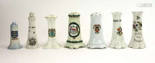 A Carlton China hat pin stand in the form of a lighthouse for the 'City of Liverpool', h. 13.