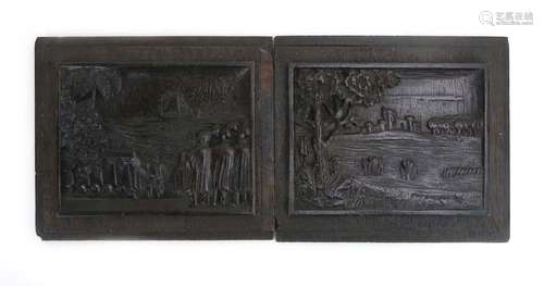 Two wall-mounted panels relief carved with Classical scenes,