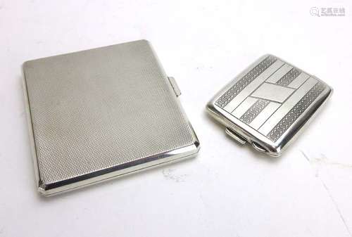 A silver, engine turned and parcel gilt cigarette case of canted rectangular form, Adie Brothers,